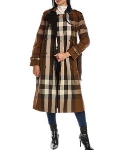 Burberry Contrast Panel Check Trench Coat Women