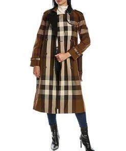 Burberry Contrast Panel Check Trench Coat Women