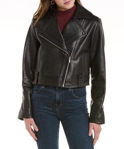 Rebecca Taylor Cropped Leather Moto Jacket Women -Anne Klein-shop 1411005067 RLLD 3