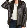 Cole Haan Plus Zip Front Leather Jacket Women