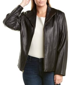 Cole Haan Plus Zip Front Leather Jacket Women
