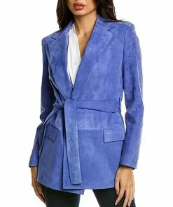 THEORY Small Belted Leather Blazer Women