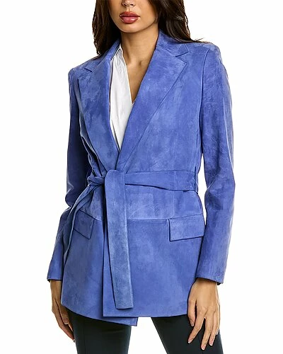 THEORY Small Belted Leather Blazer Women