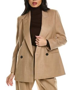 Rebecca Taylor Herringbone Double-Breasted Wool-Blend Blazer Women