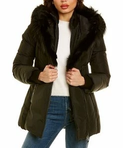 Mackage Adali Hooded Leather-Trim Jacket Women