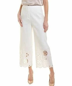 Elie Tahari Mbroidered Linen-Blend Pant Women
